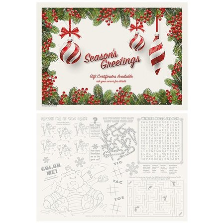 HOFFMASTER 10" x 14" Holiday Ornaments Gift Certificate Paper Placemats 1000 PK 311143